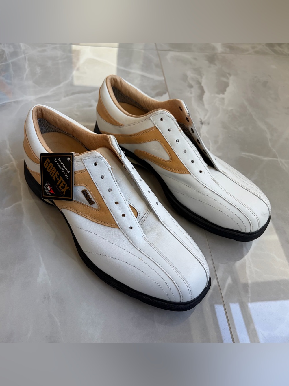 Etonic STGT Gore-Tex White Tan Soft Cleats Athletic Golf Shoes Womens Size 10